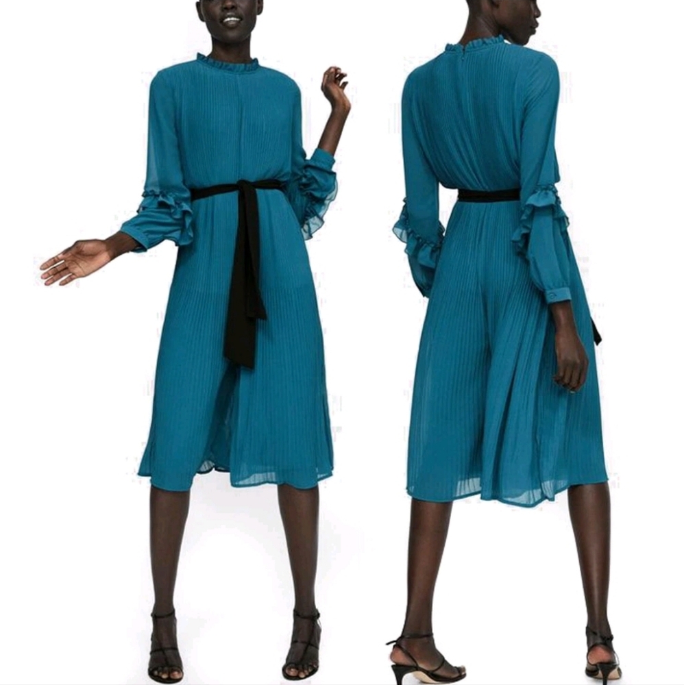 NWT Zara Teal Pleated Jumpsuit - Belted, Size L
